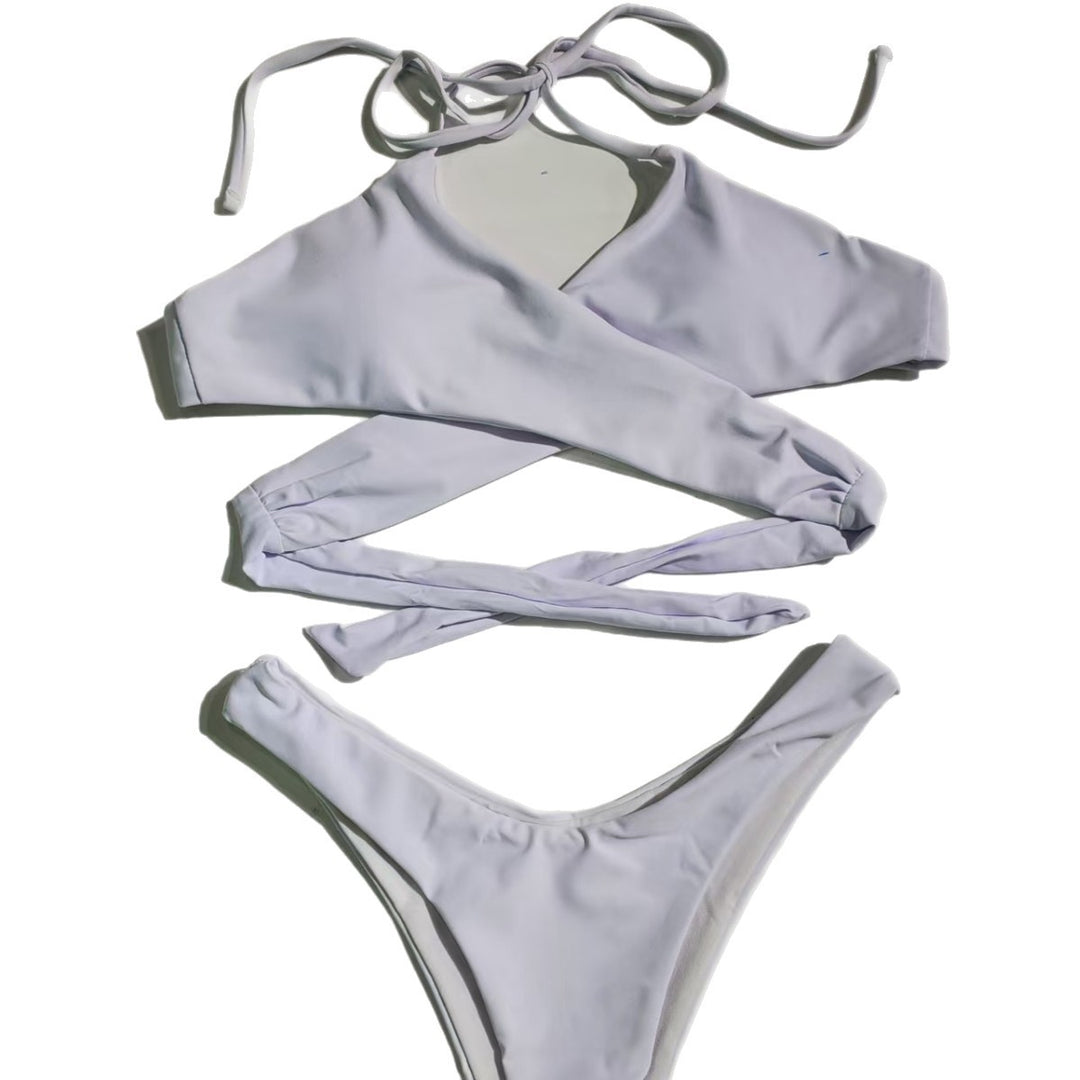Damen Bandeau-Bikini mit asymmetrischem Design und Wickeloberteil EB