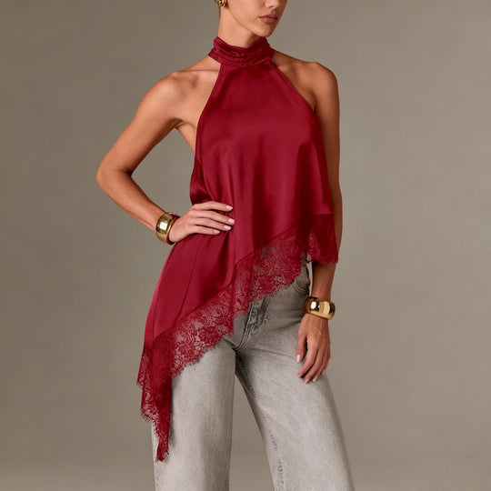 Damen luftiges Chiffon-Top mit eleganter Spitzenverzierung EB