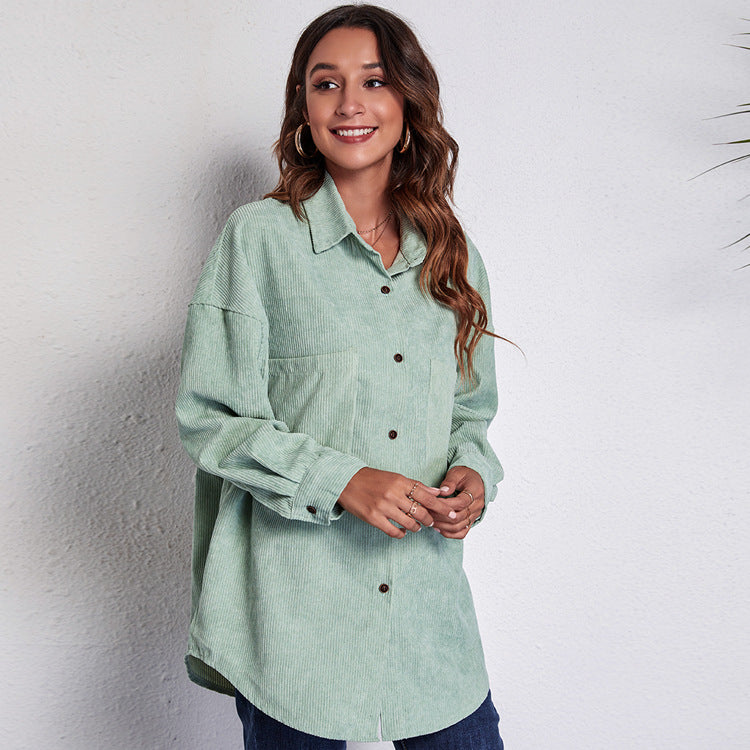 Damen Oversized Hemdblusenshirt aus Cord EB
