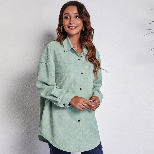 Damen Oversized Hemdblusenshirt aus Cord EB