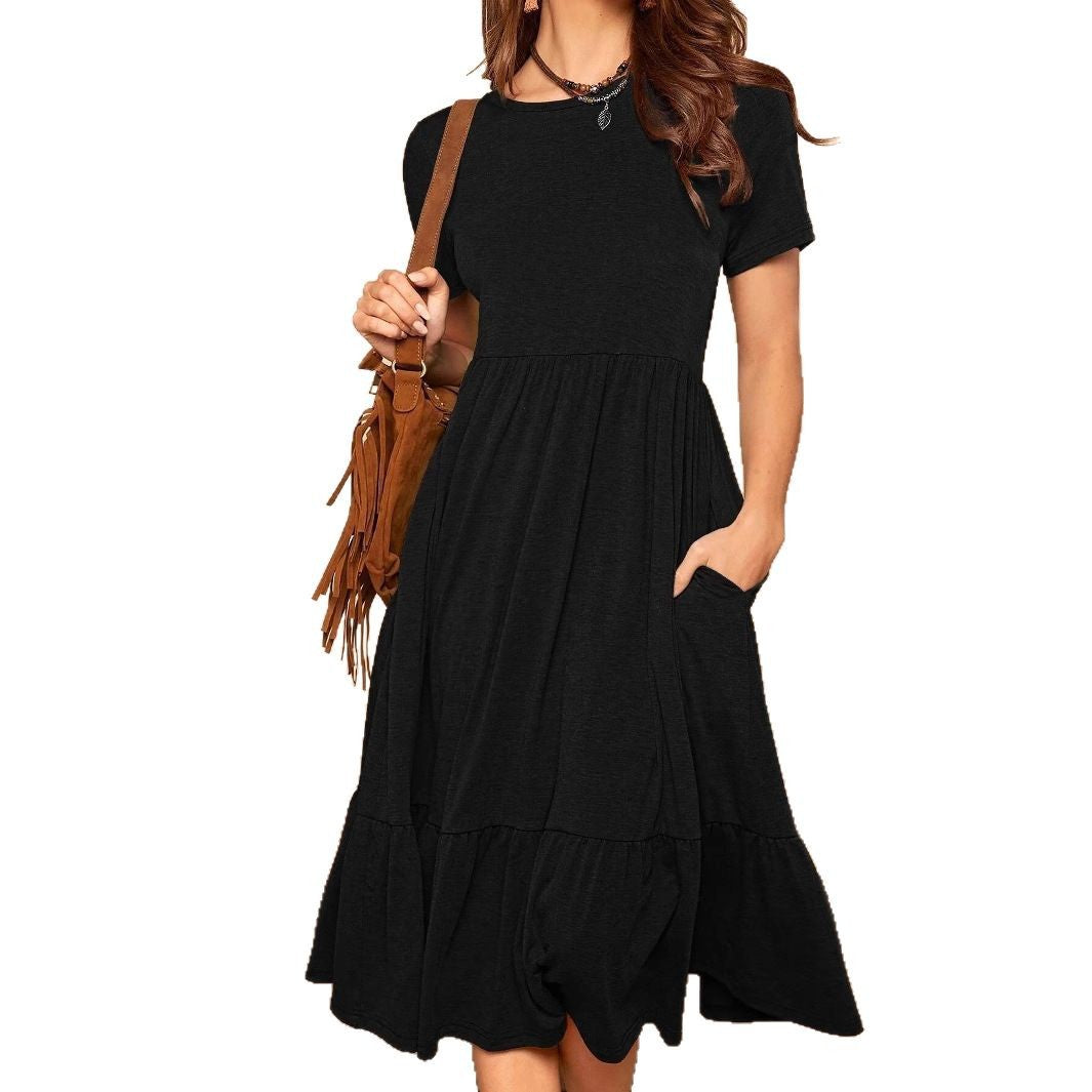 Damen lässiges T-Shirt-Kleid mit lockerer Passform und Rüschensaum EB