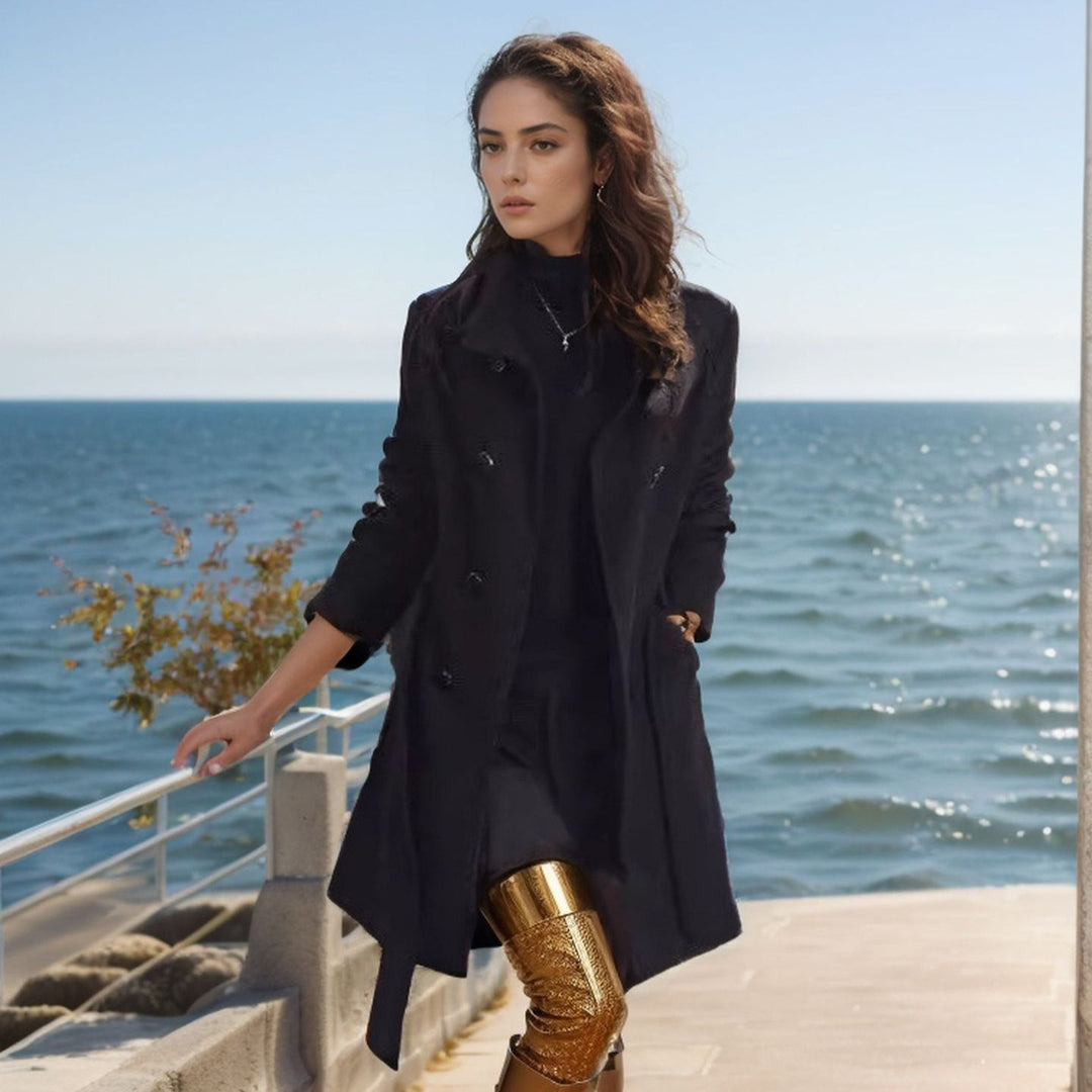 Damen modischer Kimono-Mantel mit doppelter Knopfleiste und elegantem Schnitt EB