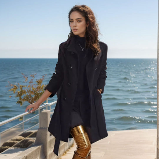 Damen modischer Kimono-Mantel mit doppelter Knopfleiste und elegantem Schnitt EB