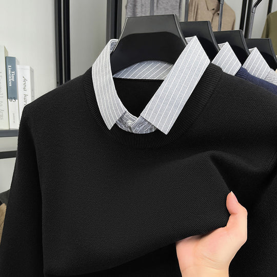 Damen Strickpullover mit integriertem Hemdkragen EB