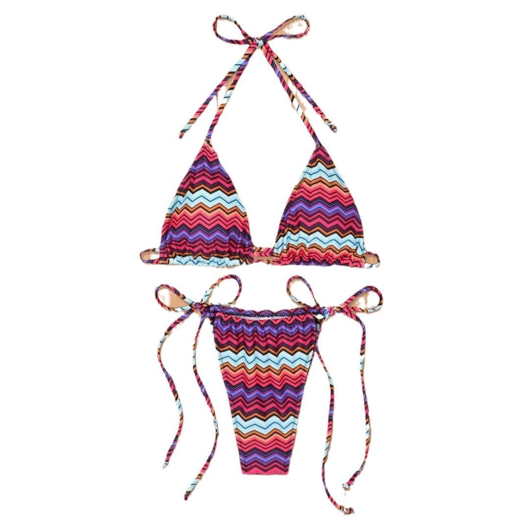 Damen Triangel-Bikini mit floralem Design und verstellbaren Bindebändern EB