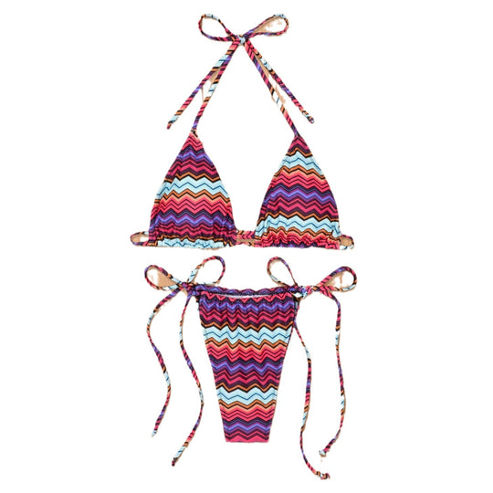 Damen Triangel-Bikini mit floralem Design und verstellbaren Bindebändern EB