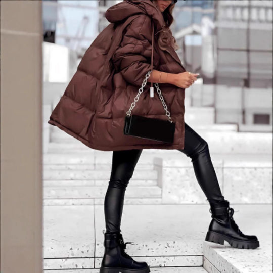 Damen Oversized Steppjacke mit praktischen Taschen und hohem Kragen EB