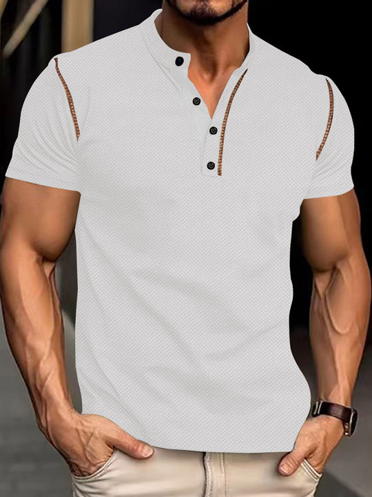Herren nan tailliertes Struktur-Poloshirt mit Stehkragen und Zierpaspel EB