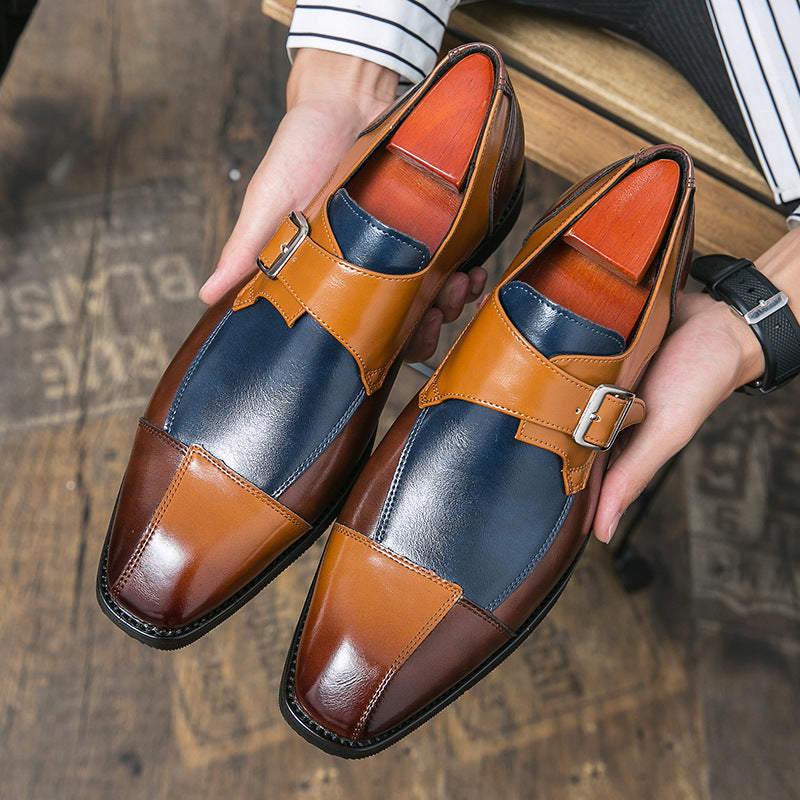 Herren eleganter zweifarbiger Monkstrap-Lederhalbschuh mit einzelner Metallschnalle und handgenähter Sohlenausführung EB