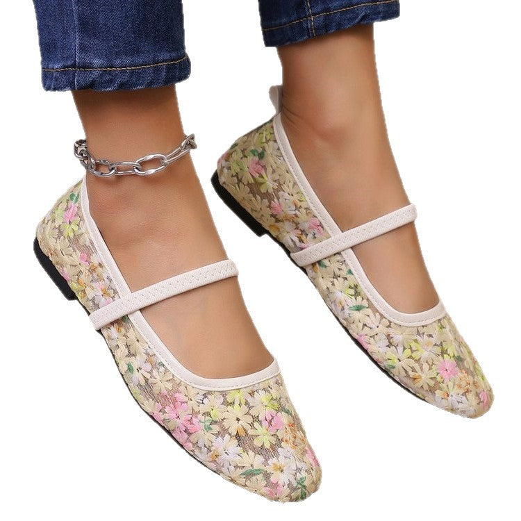 Damen Ballerinas mit zartem Blumenmuster und flexiblem Fußbett EB