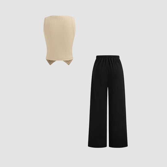 Damen lässiges Knopf-Top mit weitem Hose EB