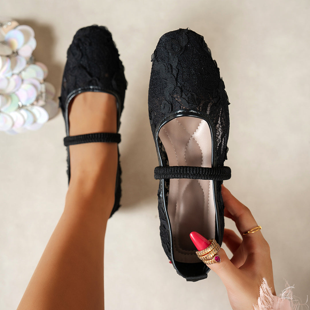 Damen eleganter Ballerina mit floralem Spitzenoberteil EB