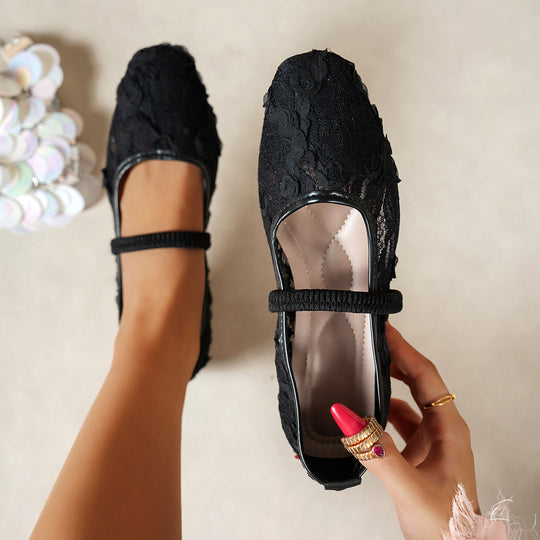 Damen eleganter Ballerina mit floralem Spitzenoberteil EB