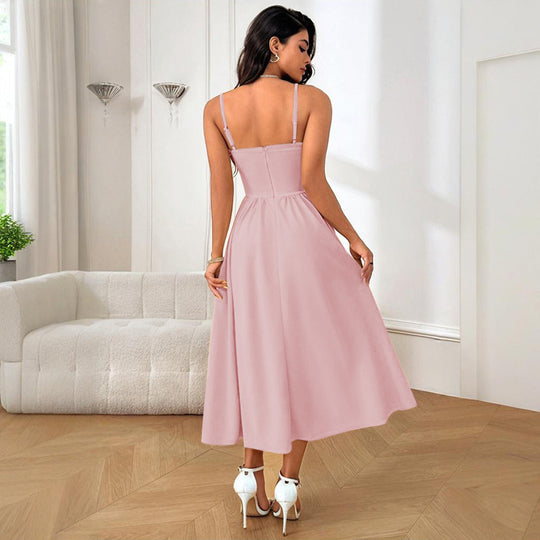 Damen elegantes Maxikleid mit taillierter Silhouette und feinen Trägern EB