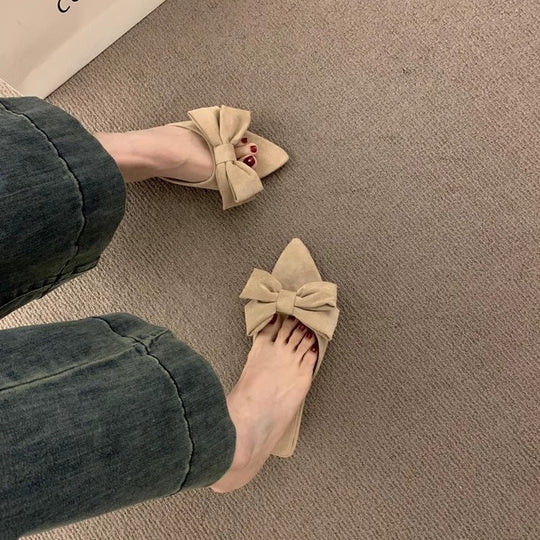 Damen elegante Pantolette mit dekorativem Schleifenapplikation EB