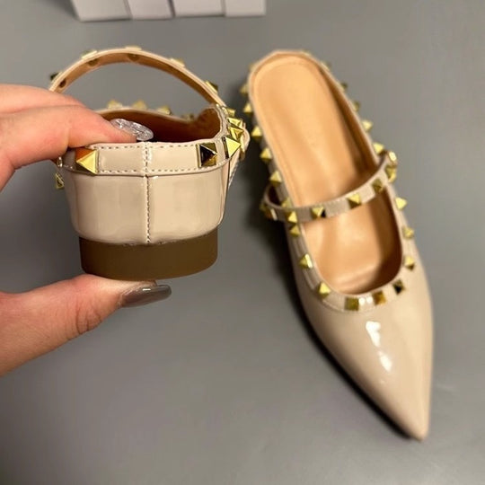 Damen elegante spitze Mules mit goldenen Nieten EB