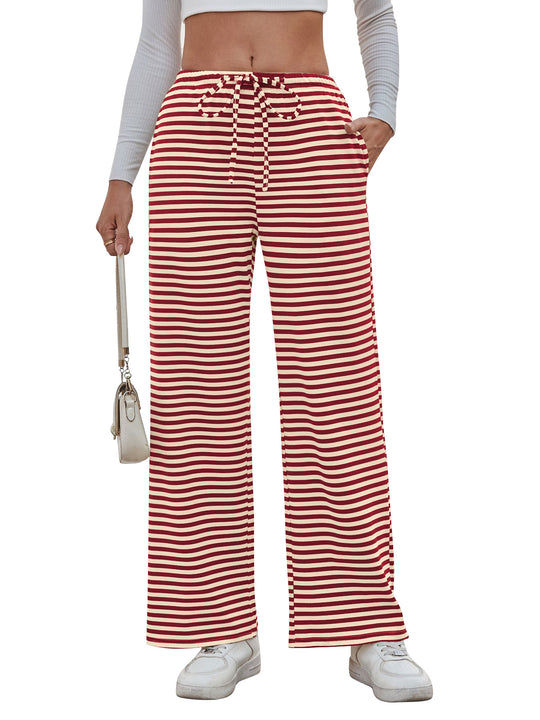 Damen weite Streifenhose mit elastischem Bund und Kordelzug EB