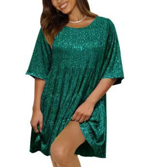 Damen funkelndes Mini-Kleid mit Pailletten und weitem Schnitt EB