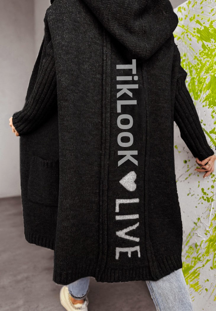 Damen Strickjacke mit Kapuze und innovativem Schriftzug EB