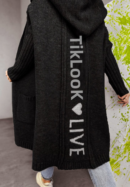 Damen Strickjacke mit Kapuze und innovativem Schriftzug EB