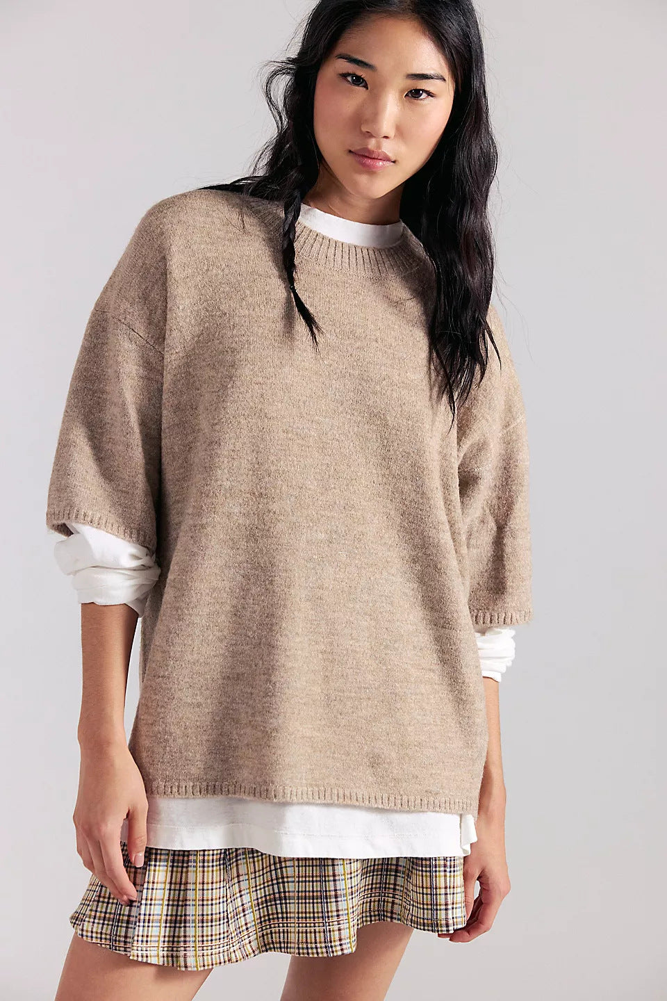 Damen Stylish halbtransparentes Sweatshirt mit Spitze und lässigem Schnitt EB