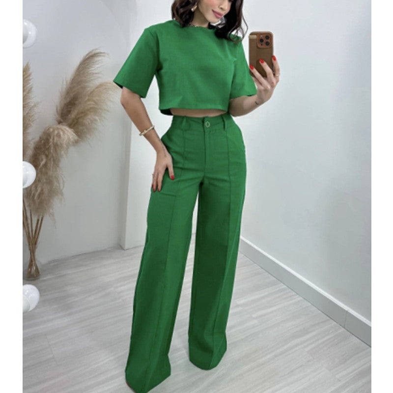 Damen Modisches Crop-Top mit weiter Hose EB
