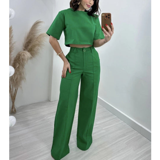Damen Modisches Crop-Top mit weiter Hose EB