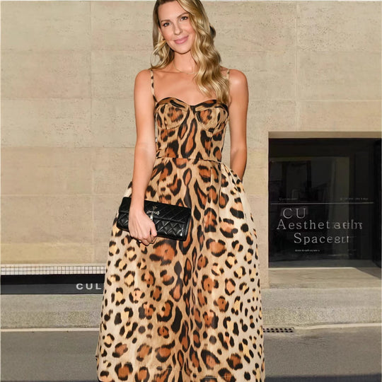 Damen Glamouröses Tiermuster Abendkleid EB