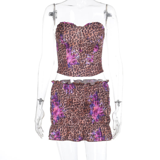 Damen Crop-Top und Shorts Set mit angesagtem Leopardenmuster EB
