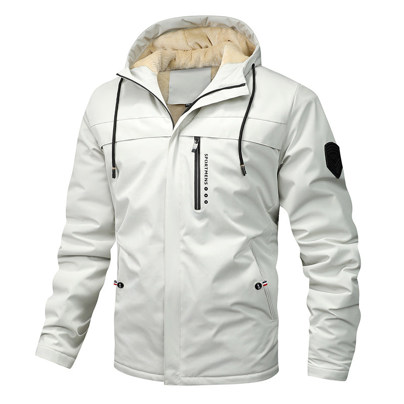 Herren nan winddichte Softshelljacke mit verstellbarer Kapuze, Fleece-Innenfutter und verdeckten Reißverschlusstaschen EB