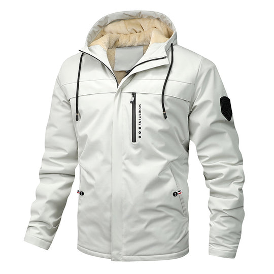 Herren nan winddichte Softshelljacke mit verstellbarer Kapuze, Fleece-Innenfutter und verdeckten Reißverschlusstaschen EB