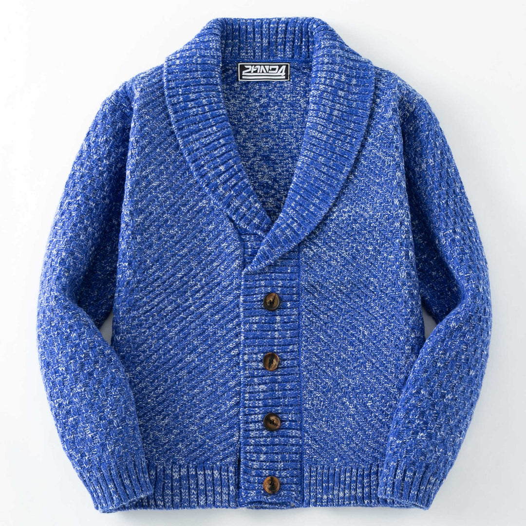 Herren Strickjacke mit großem Schalkragen und strukturiertem Design EB