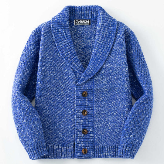 Herren Strickjacke mit großem Schalkragen und strukturiertem Design EB