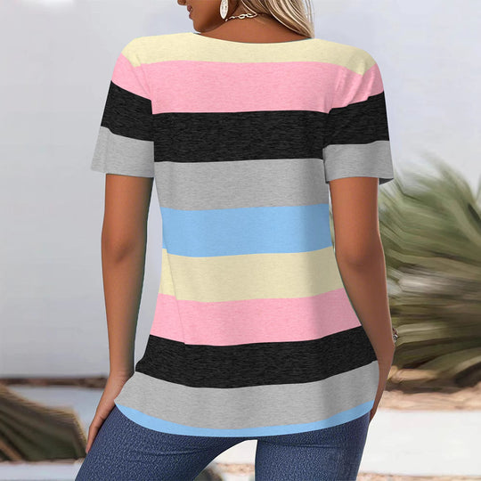 Damen T-Shirt mit modernem Streifenmuster und dekorativem Rundhalsausschnitt Heidi-Mode