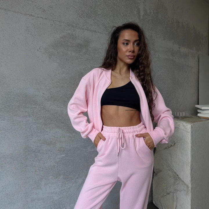 Damen Loungewear-Set mit Kurzzip-Jacke und High‑Waist‑Jogginghose mit Seitenschlitz EB