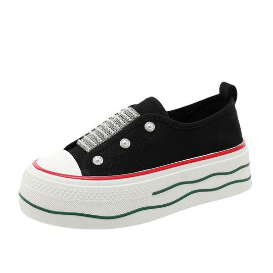 Damen modische Plateau-Sneaker mit glitzernden Akzenten und elastischem Einstieg EB