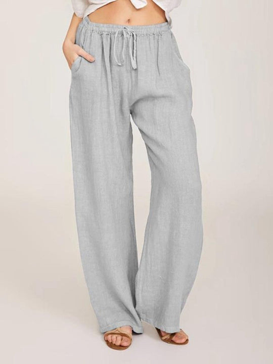 Damen Leinenhose mit weitem Bein und praktischen Seitentaschen EB