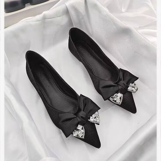 Damen elegante Ballerinas mit funkelndem Schleifendekor EB