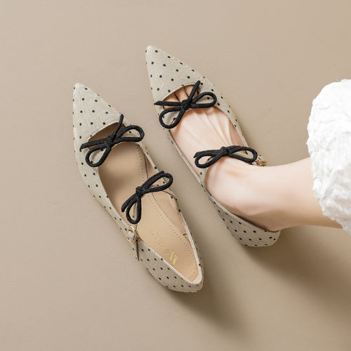 Damen Ballerinas mit modischem Punkte-Design und dekorativen Schleifen EB