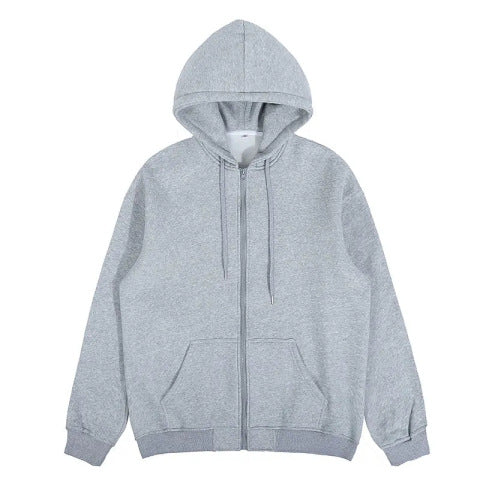 Unisex nan minimalistischer Zip-Hoodie aus schwerer Baumwollmischung mit Kängurutaschen und gerippten Bündchen EB