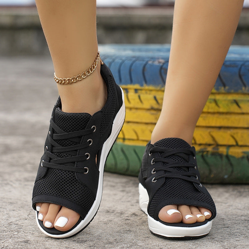 Damen Wedge-Pantoletten mit atmungsaktivem Mesh-Obermaterial und stabiler Plattformsohle EB