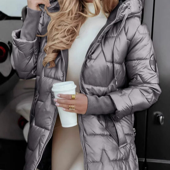 Damen modische und wärmende Steppjacke mit Kapuze EB