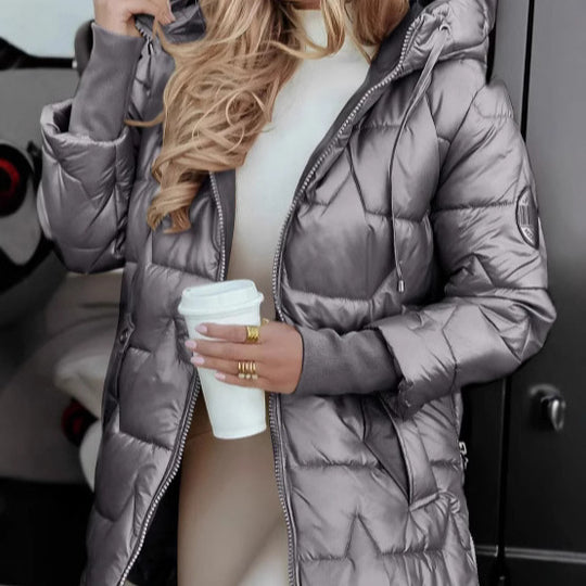 Damen modische und wärmende Steppjacke mit Kapuze EB