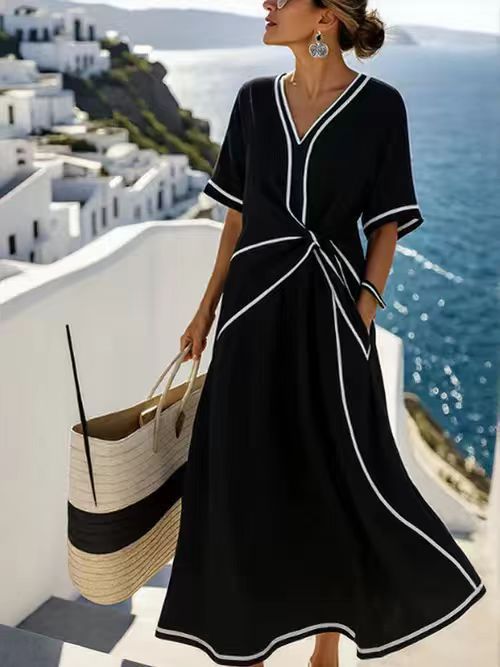 Damen Maxi-Kleid mit einzigartigem Wickeldesign EB