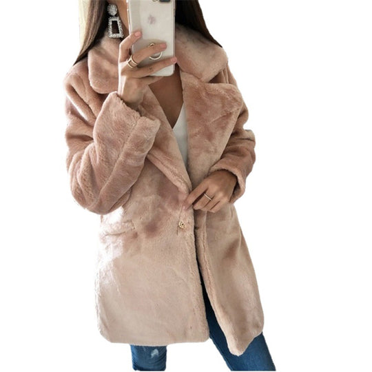 Damen kuscheliger Oversized-Baumwollmantel mit luxuriösem Fellimitat EB