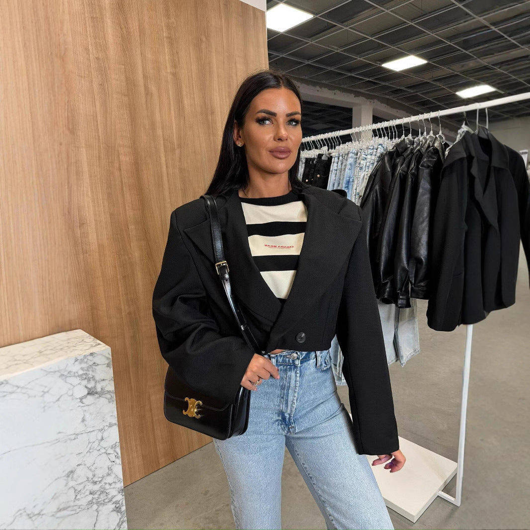 Damen Modische Jacke mit Kapuze und doppelter Knopfleiste EB