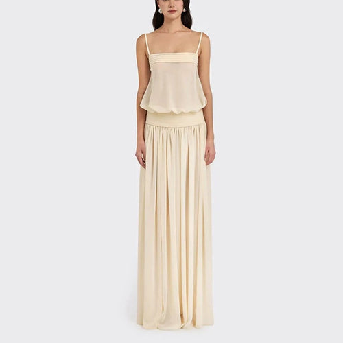 Damen Maxi-Kleid mit fließendem Chiffon-Oberteil und elastischem Bund EB