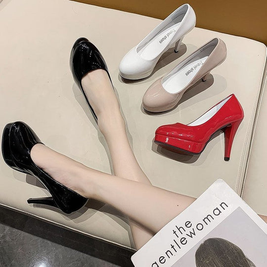 Damen nan Plateau-Pumps mit glänzendem Lack und hohem Stilettoabsatz EB