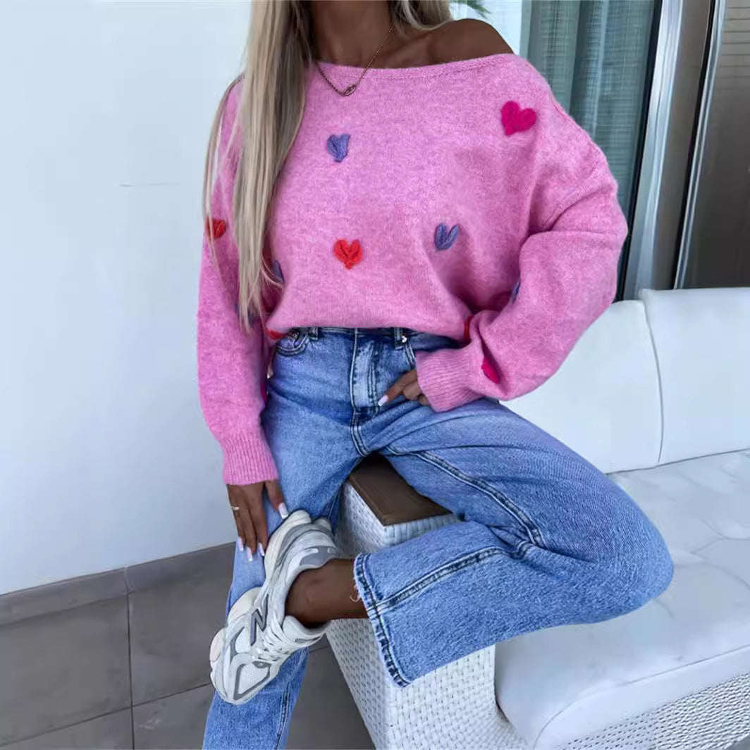 Damen Pullover mit verspielten Herzen und lässigem Schnitt EB