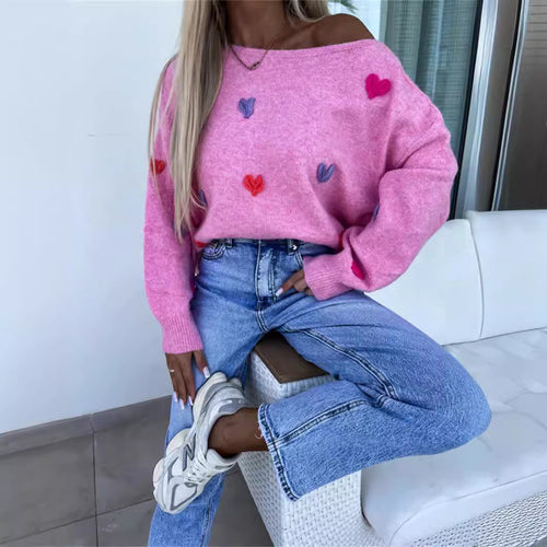 Damen Pullover mit verspielten Herzen und lässigem Schnitt EB